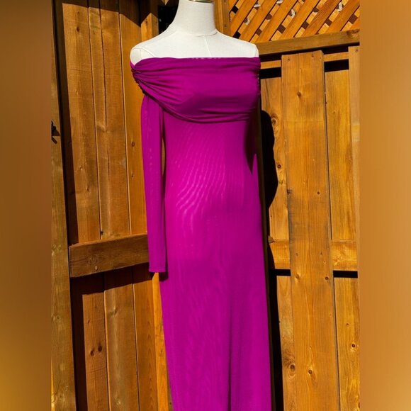 🆕 BRONX & BANCO 🧿 NWOT Monica Off-Shoulder Gown, Fuschia - Sz L - US 8 - Picture 12 of 16